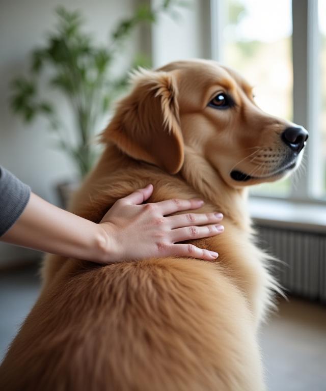 A trainer interacting mindfully with a golden retriever